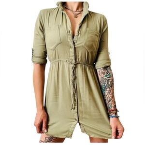Japna Army Green Long Roll Tab Sleeve Utility T Shirt Dress Size Medium
